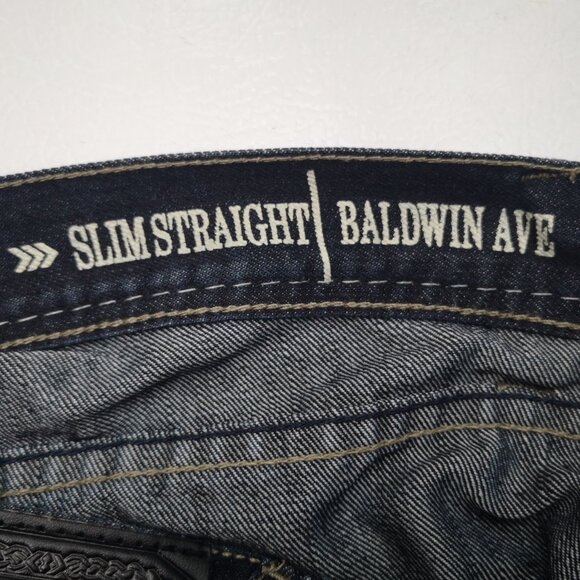 Ring of Fire Men's Size 33/32 Dark Wash Slim Straight Baldwin Ave. Jeans - Picture 7 of 14